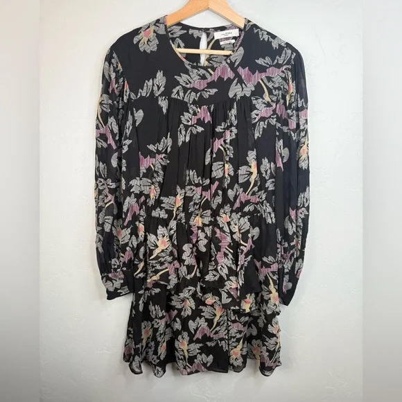 ISABEL MARANT ÉTOILE Java Printed Ruffled Mini Dress Black Floral Size 2 US - Picture 4 of 12